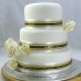 Wedding Cake Gold Trimmed Roses and Ribbon (D)